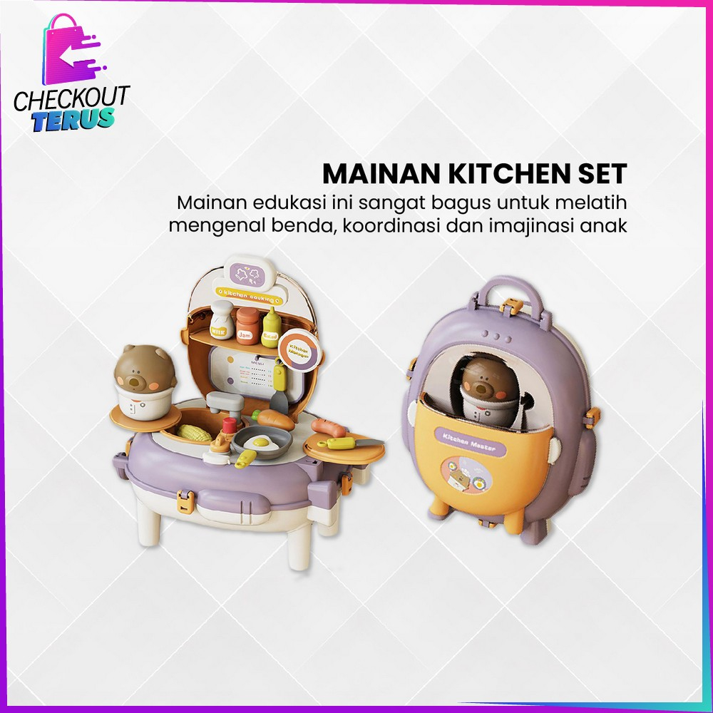 CT M321 Mainan Edukasi Anak Bear Backpack 2IN1 Pretend Play Kitchen Set Simulasi Masak Masakan Dapur Anak Beauty Colorclay Tas Ransel Anak