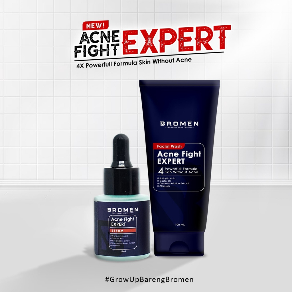 BROMEN Paket ACNE FIGHT (Acne Facial Wash + Serum Acne Fight Expert) Paket Wajah Berjerawat Skincare Cowok Bromen Paket Acne Basic Men
