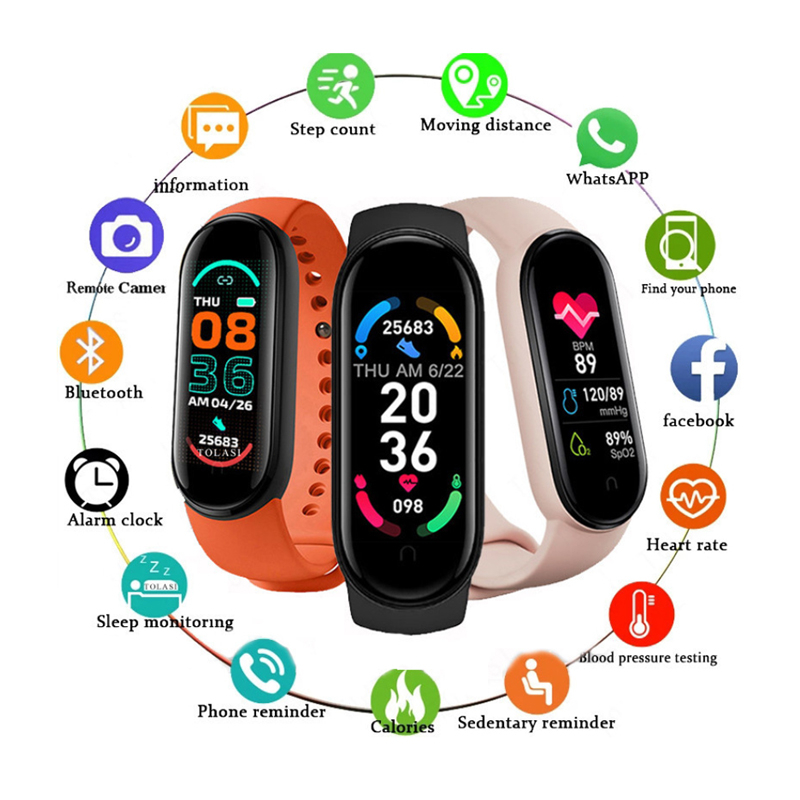 M6 Smartwatch Bluetooth Smartband Fitness Tracker Colour Display HeartRate Waterproof Jam Tangan Pria Wanita Digital