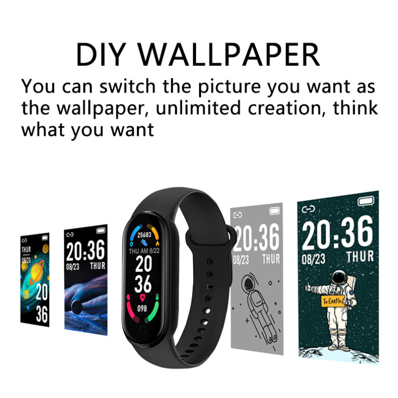 M6 Smartwatch Bluetooth Smartband Fitness Tracker Colour Display HeartRate Waterproof Jam Tangan Pria Wanita Digital