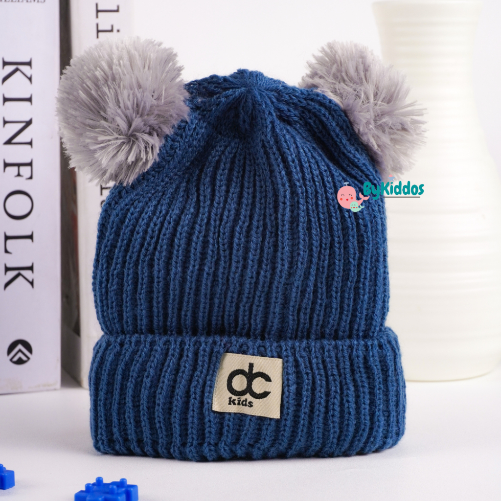 ByKiddos - Topi Rajut Anak Pompom Motif DC/ Topi Rajut Bayi Pompom / Topi Kupluk Pompom Anak