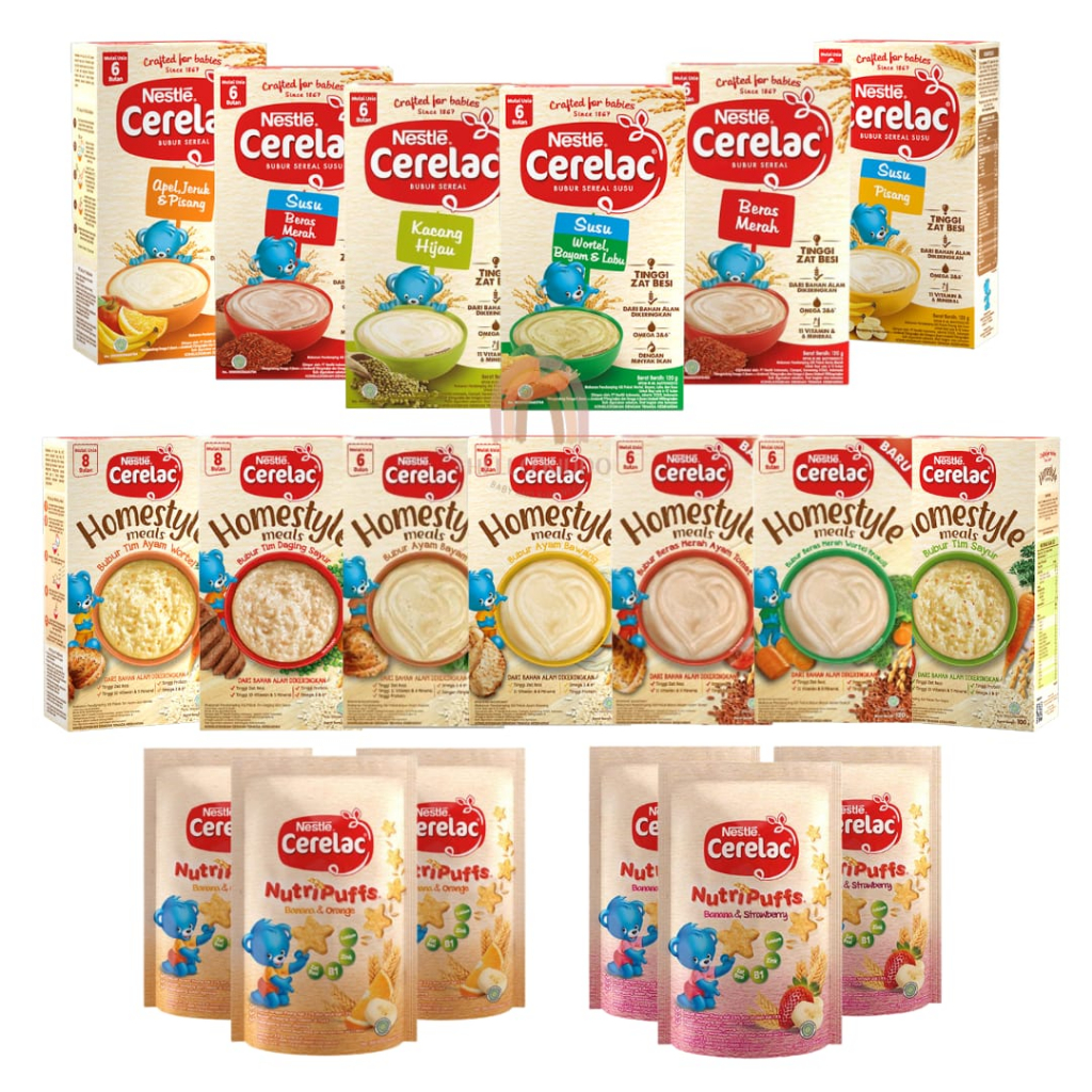 6+ NESTLE CERELAC BUBUR BAYI 120GR/CERELAC HOMESTYLE/CERELAC NUTRIPUFF