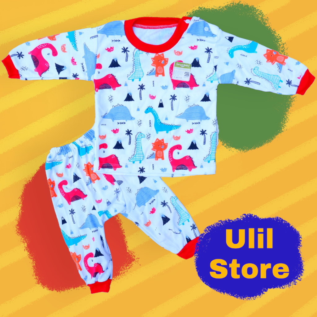 SET SETELAN BAJU BAYI SNI CELANA PANJANG PAMPERS 3-18 BULAN SERUNI BABY DINO