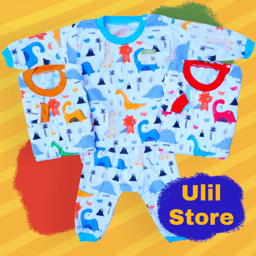 SET SETELAN BAJU BAYI SNI CELANA PANJANG PAMPERS 3-18 BULAN SERUNI BABY DINO