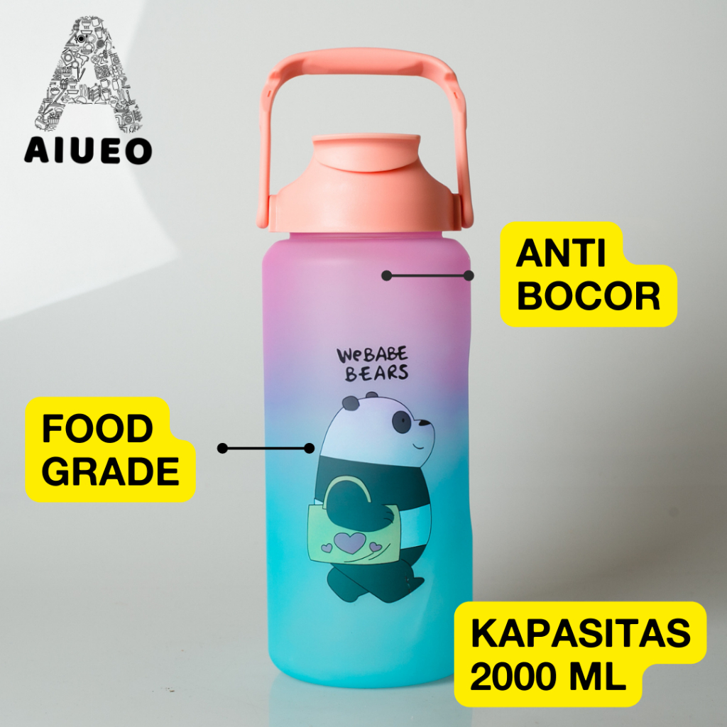 AIUEO | COD Gratis Ongkir Botol Minum  Pelangi 2 Liter + Botol Minum 800 mL 2 In 1 Set Free Sticker