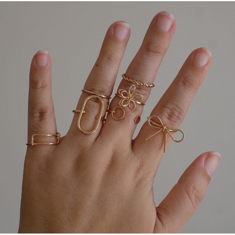 Ark.co - BOELYN set rings (pearl ; geometric) cincin tumpuk bunga mutiara minimalis