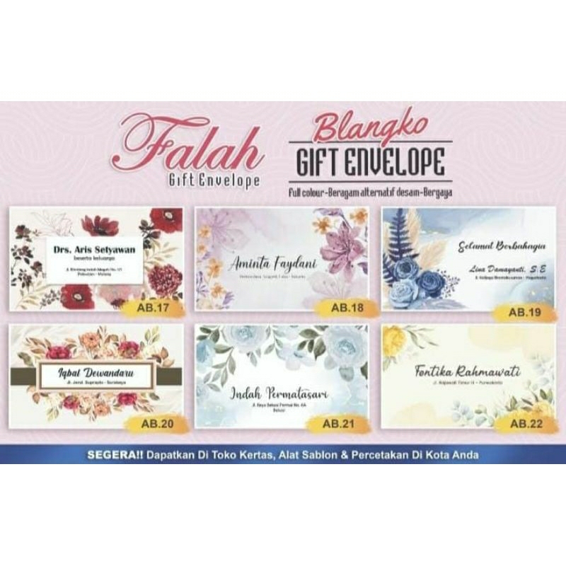 

Amplop Falah AB 17 - AB 22 Terbaru Harga Murah isi 50pcs