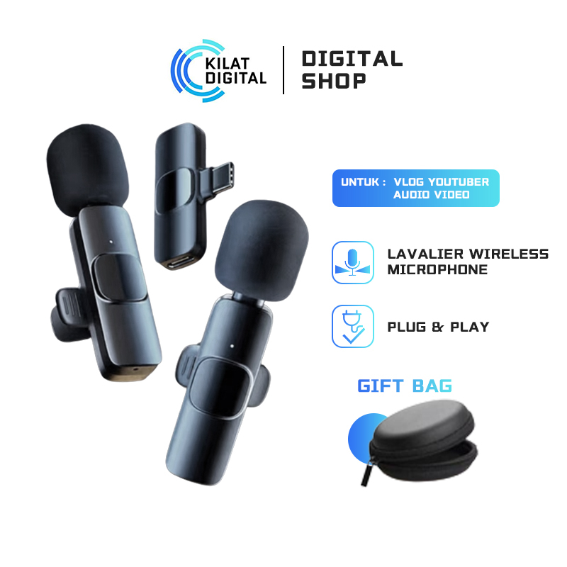 Lavalier Mic Portabel Audio Video pembuatan Rekaman Wireless Microphone HP Klip Untuk Phone Android Live Game Mobile Mikrofon Nirkabel