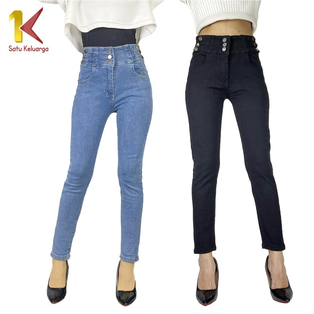 1K Celana Panjang Wanita Stretch Skinny High Waist Jeans Fashion P383 Jeans HW Denim Highwaist Kekin