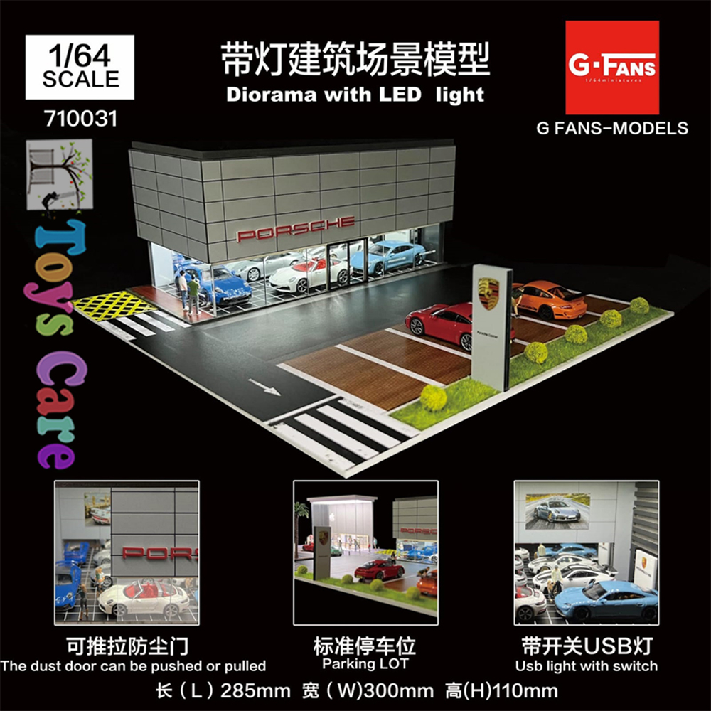 G-Fans Model 1/64 PREMIUM DIORAMA HOTWHEELS MINI GT PORSCHE DEALER SHOWROOM  with LED LIGHT 710031 -
