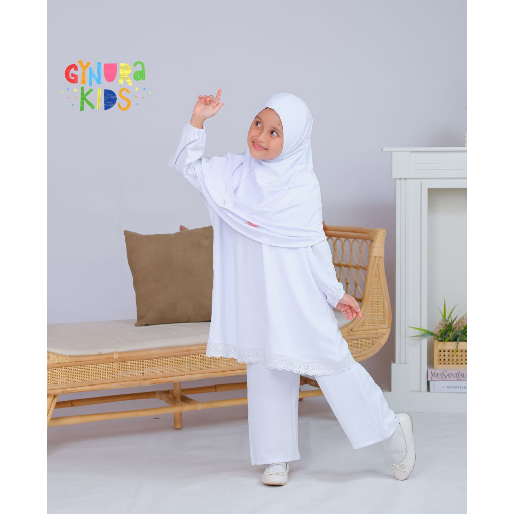 Setelan tunik putik Gynurakids bahan crinkle airflow 3 - 12 tahun | Seragam anak TK SD MI