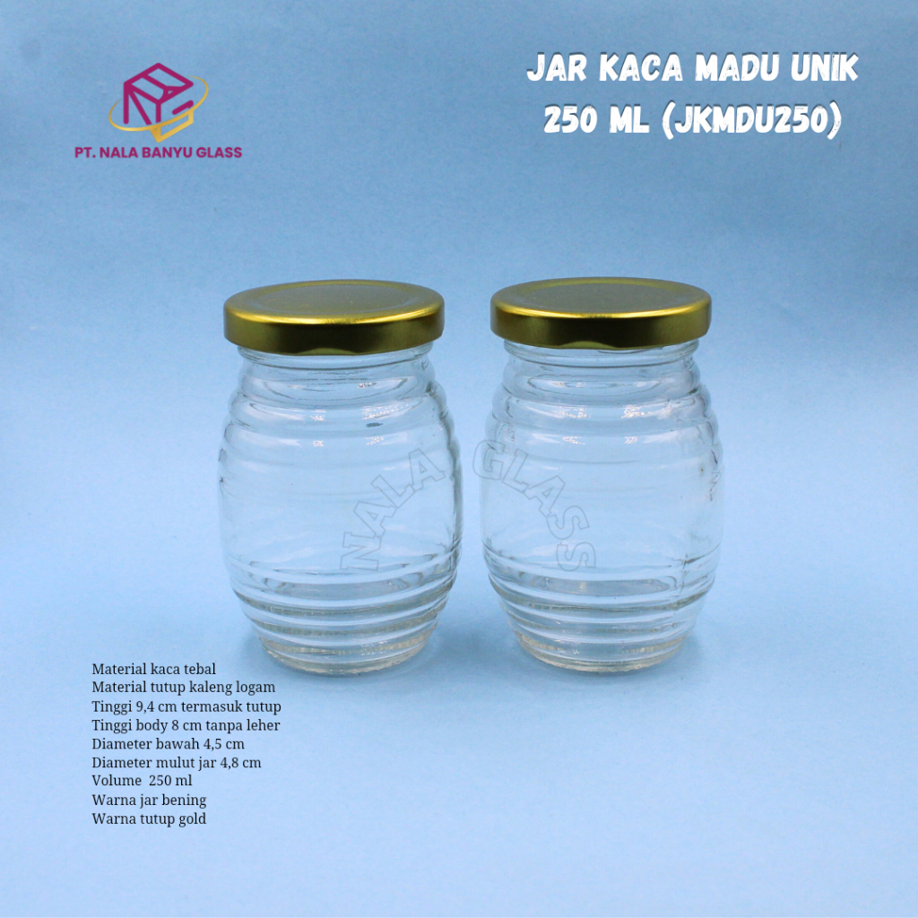 JKMDU250 jar kaca madu 250ml / tempat madu / toples kaca madu 250ml