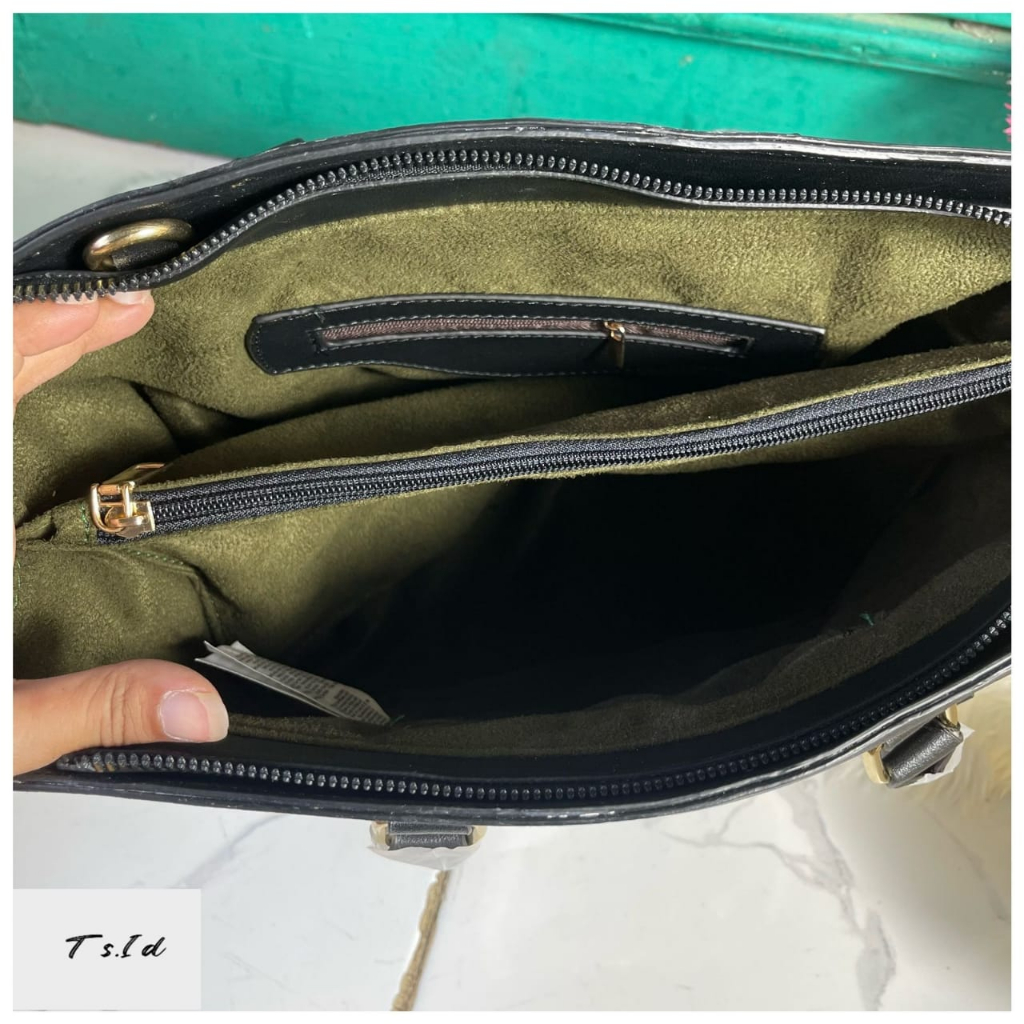 TAS FASHION HANDBAG BON KOMBINASI CROCO KOTAK FREE TALI PANJANG