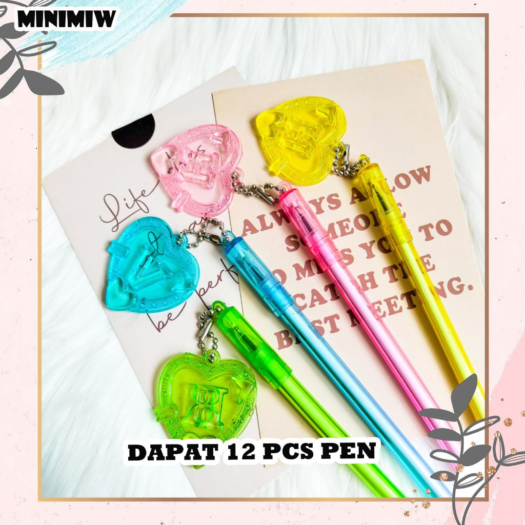 SELUSIN PULPEN GANTUNGAN LAMBANG LOVE ALPHABET ISI 12 PCS PEN GANTUNGAN ALAT TULIS BOLPOIN UNIK IMUT MURAH