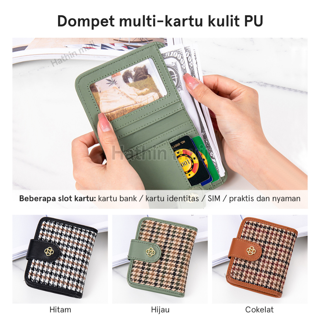 Ready COD Dompet Pendek Wanita - Fenty Wallet Houndstooth Ritsleting Atau Tutup Mode Retro Fashion Korea Women's Wallet