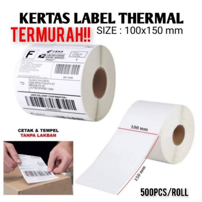 Kertas Thermal 100x150 isi 500 pcs Label Barcode Thermal Label 100x150   kertas thermal label isi 500 pcs