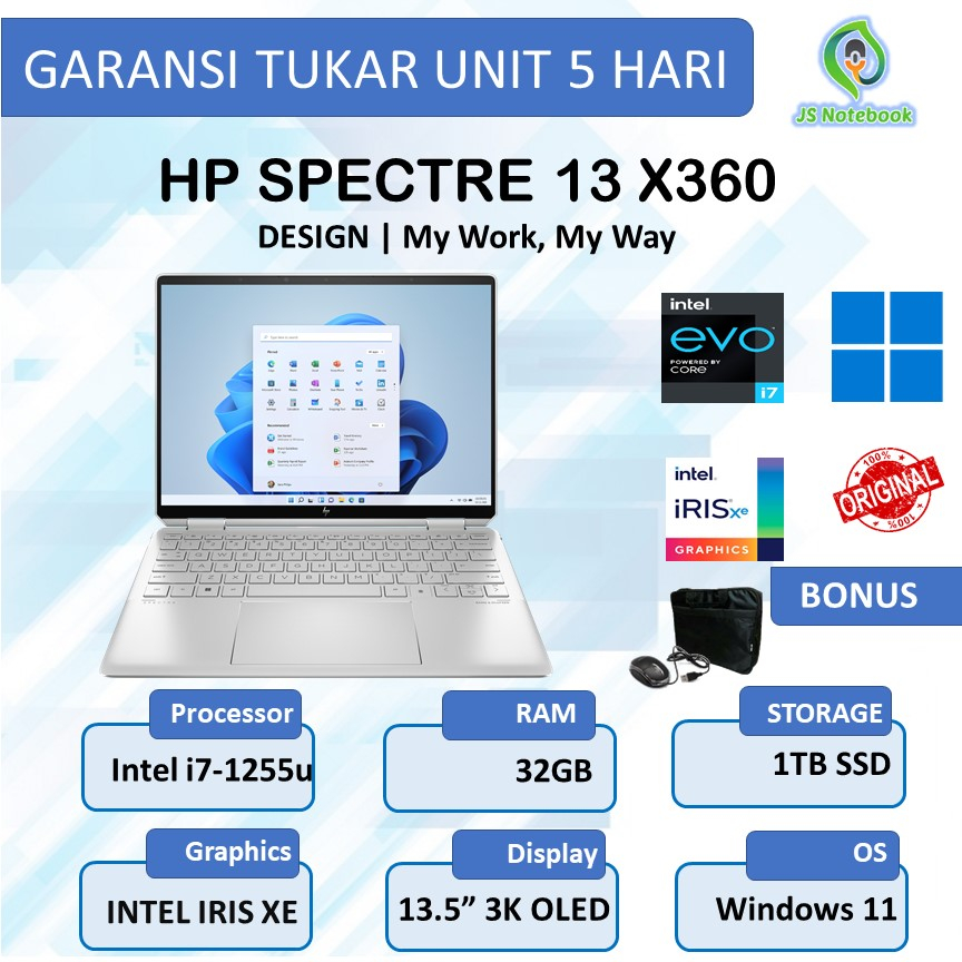 HP SPECTRE 13 X360 OLED intel i7-1255u 32GB 1TB SSD WIN11 TOUCH