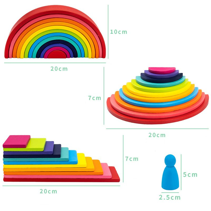 52pcs/Set Wooden Rainbow Stacking Block Mainan Pelangi Edukasi Montessori Kayu Rainbow Stacker