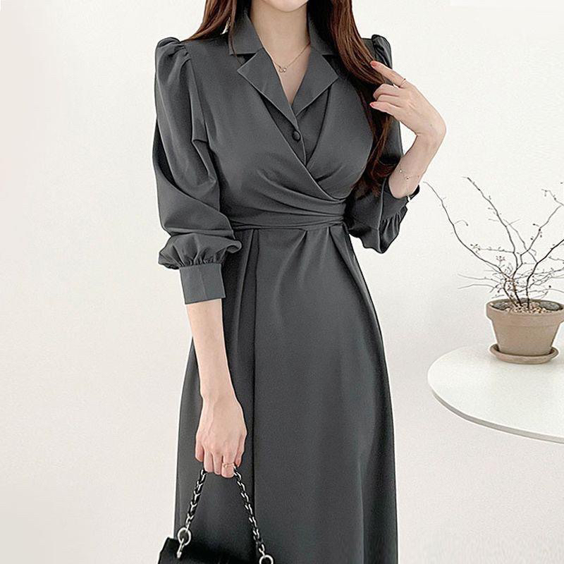 Dress Korea Musim Gugur Kerah Elegan M480