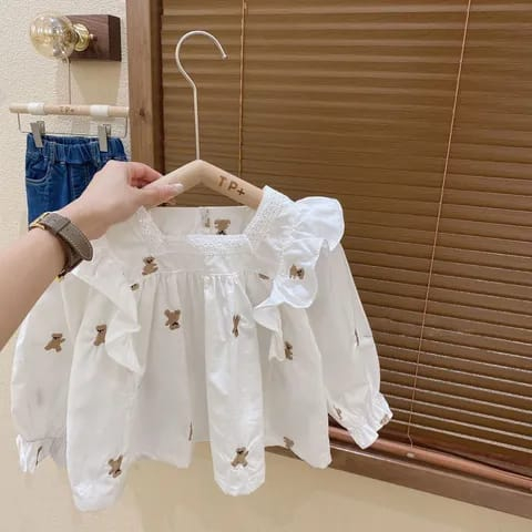 Setelan baju anak perempuan motif TEDDY panjang satu set usia 2-7 tahun premium impor korea