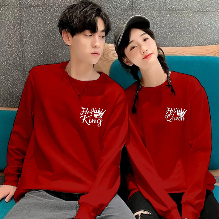 BISA COD / BAJU LENGAN PANJANG COUPLE HE KING HE QUEEN / KAOS PASANGAN HARGA SATUAN / BAJU COUPLE PRIA WANITA