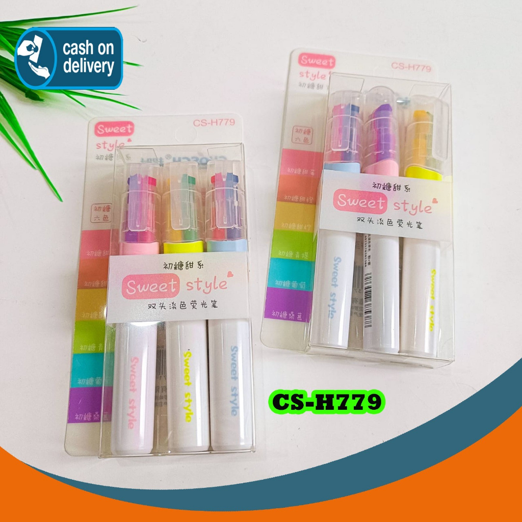 

HIGHLIGHTER SWEET STYLE 2 WARNA (1 BOX ISI 3 PCS) CS-H779 ALAT TULIS UNIK IMUT MURAH SPIDOL WARNA STABILO