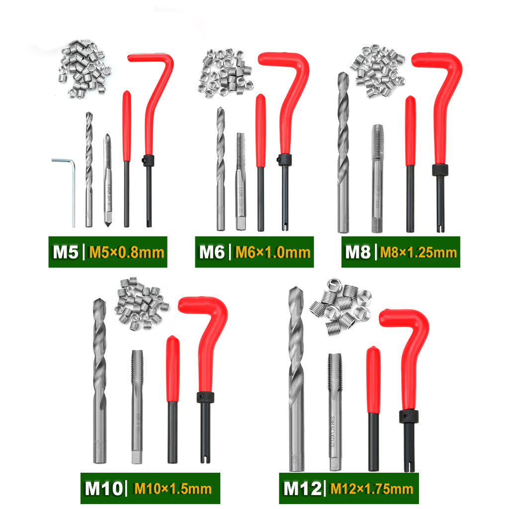 131Pcs Benang Perbaikan Alat Kit untuk M5 M6 M8 M10 M12 Set Master Ekstraktor Injektor Diesel Benang Memutar Mata Bor Helicoil Jenis Benang Alat Perbaikan Kit