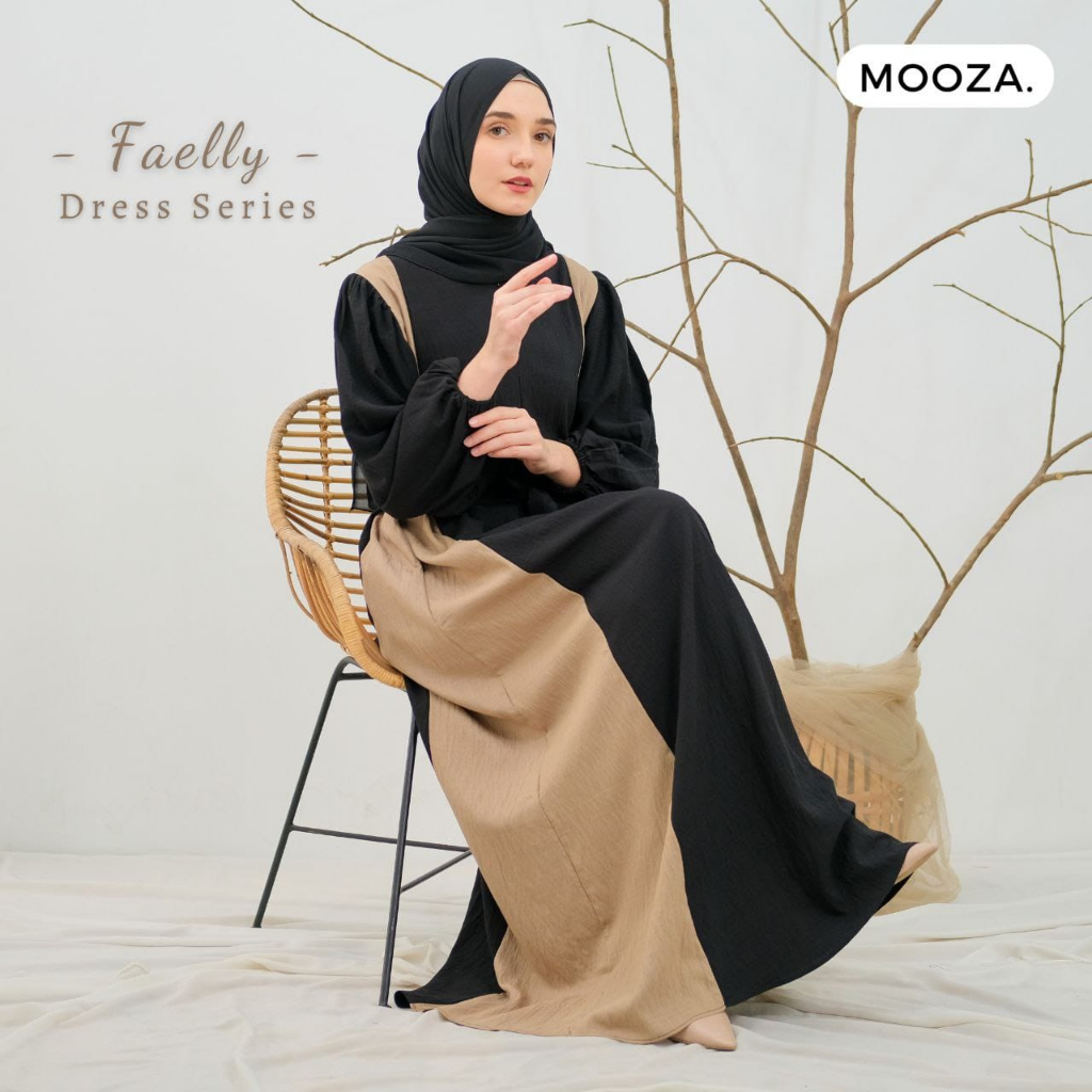 Faelly Dress Series - Dress Korean Style - Dress Kondangan - Dress Wanita - Gamis Polo Linen Muslim Busui Friendly Kombinasi Warna