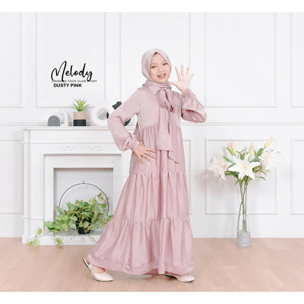 Melody dress Gamis anak remaja terbaru 2023 Gamis bahan santorini silk Gamis polos krkinian