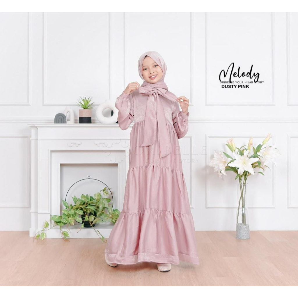 Melody dress Gamis anak remaja terbaru 2023 Gamis bahan santorini silk Gamis polos krkinian