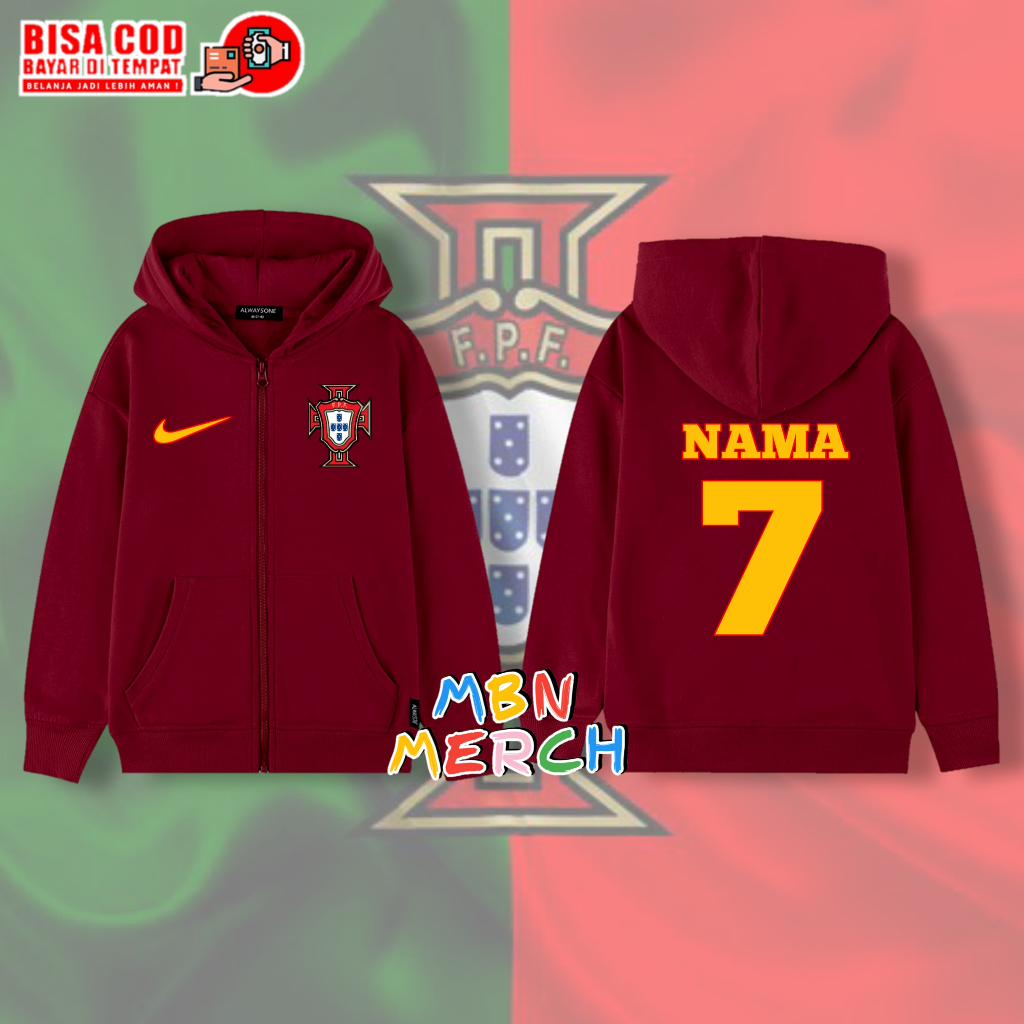Hoodie Zipper anak timnas portugal/jaket resleting