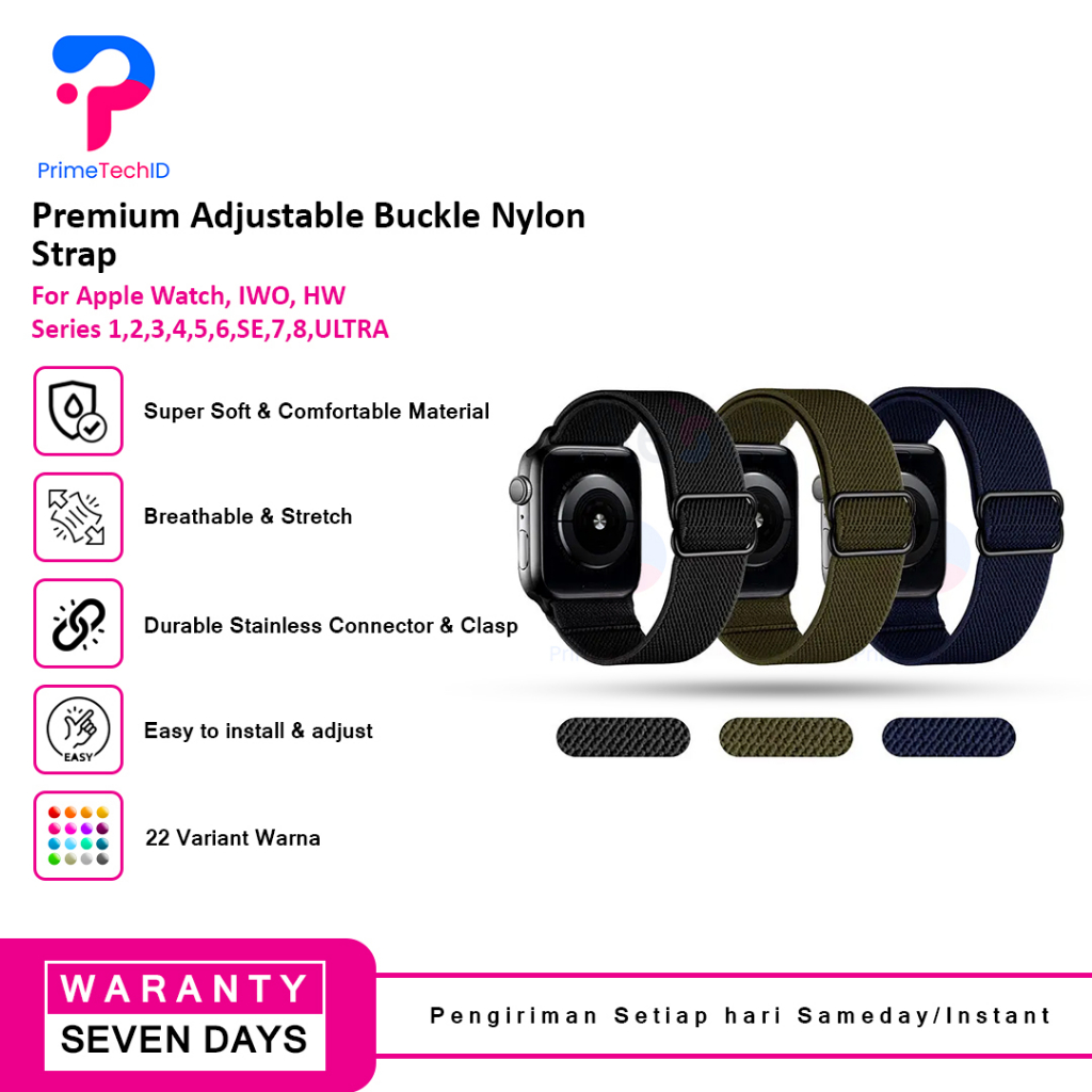 Strap untuk Apple watch IWO HW 41 45 42 44 38 40mm Tali Jam Tangan Strap Adjustable Buckle Nylon Sport Band iwatch series 1 2 3 4 5 6 7 8 ULTRA