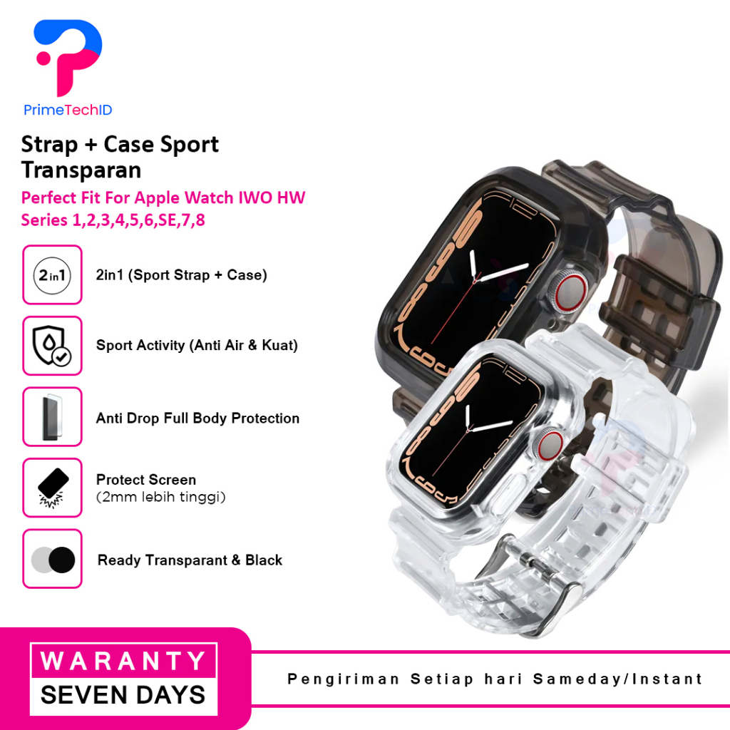 Strap Apple Watch iWatch Clear Bening Transparan Black Transparan 9 8 7 6 5 4 3 2 1 SE 44 42 41 45 40 38 IWO HW T500 T55 T500+