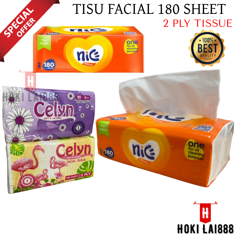 [HKL] TISU FACIAL 180 SHEET 2 PLY / TISU NICE 180 SHEETS / TISSUE NICE 250 SHEET 2 PLY / TISSUE FACIAL CELYN / TISU CELYN / TISU MUKA SOFT