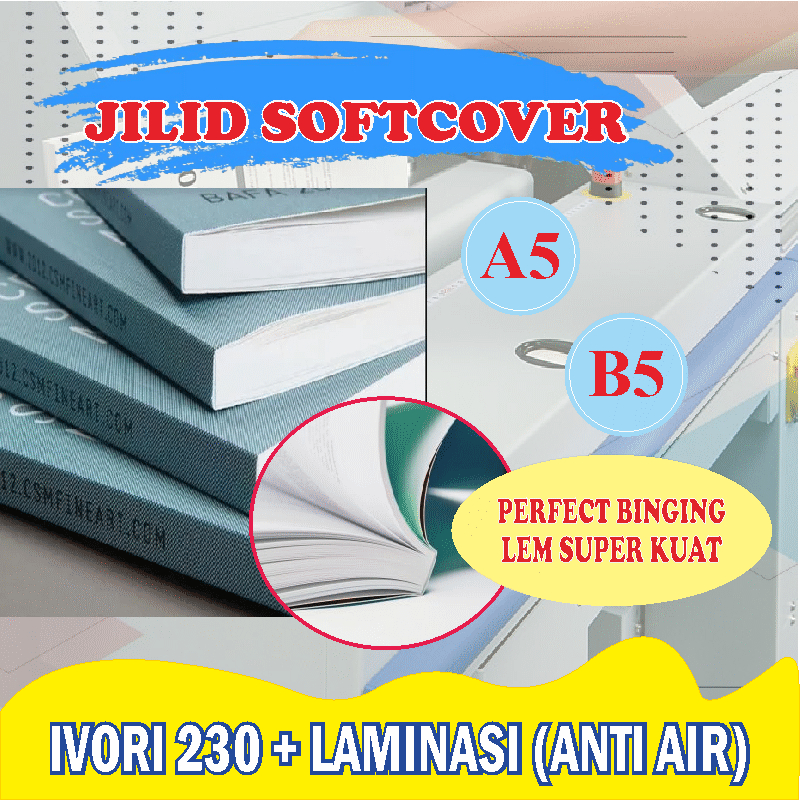 

Jilid Buku Soft Cover Ivory 230gr Uk A5/B5/A4 (PERFECT BINDING)