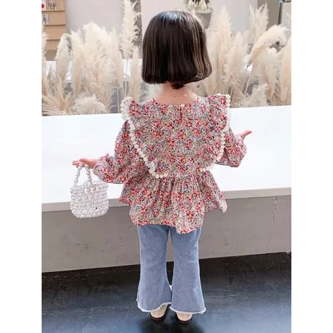 Setelan set anak perempuan FLORAL RED usia 2-7 tahun / baju anak fashion korean impor-babylovanta