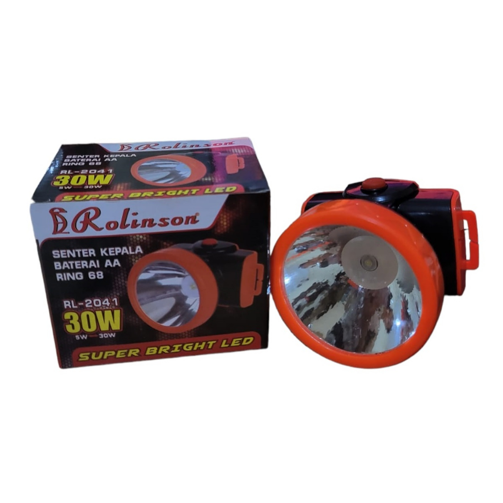 ( COD ) Senter Kepala Baterai AA Ring 68 headlmap RL-2041 cahaya PUTIH 2 MODE SUPER TERANG 30 WATT ROLINSON KEMAH MEMANCING