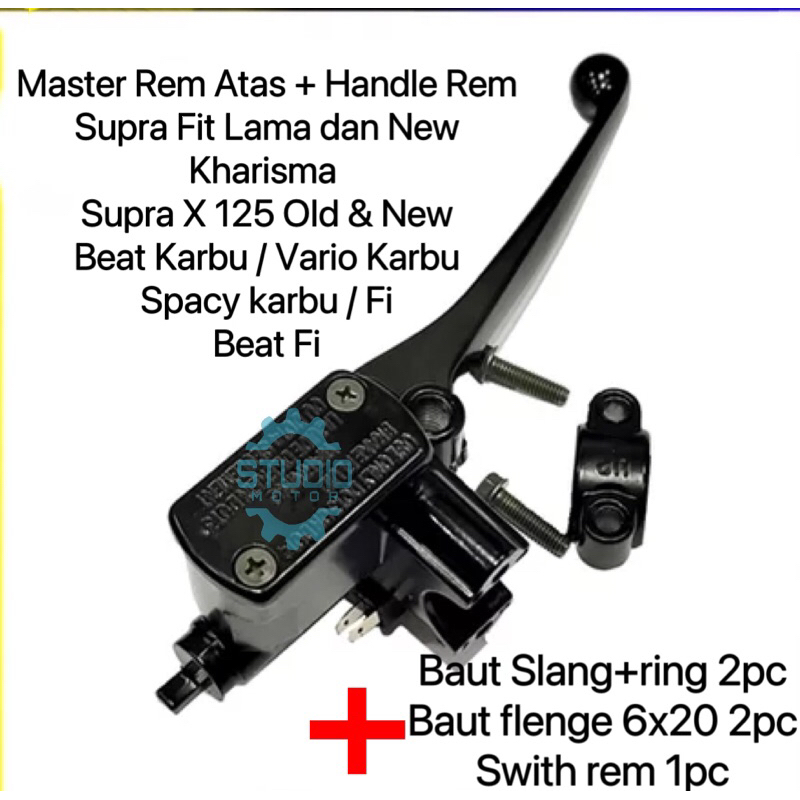 KEPALA / RUMAH MASTER REM ATAS HANDLE / TUAS / TANGKAI REM KANAN KHARISMA SUPRA X 125 SUPRA FIT LAMA &amp; NEW REVO LAMA 100 REVO ABS 110 BLADE BEAT SPACY WARNA HITAM KOMPLIT SET