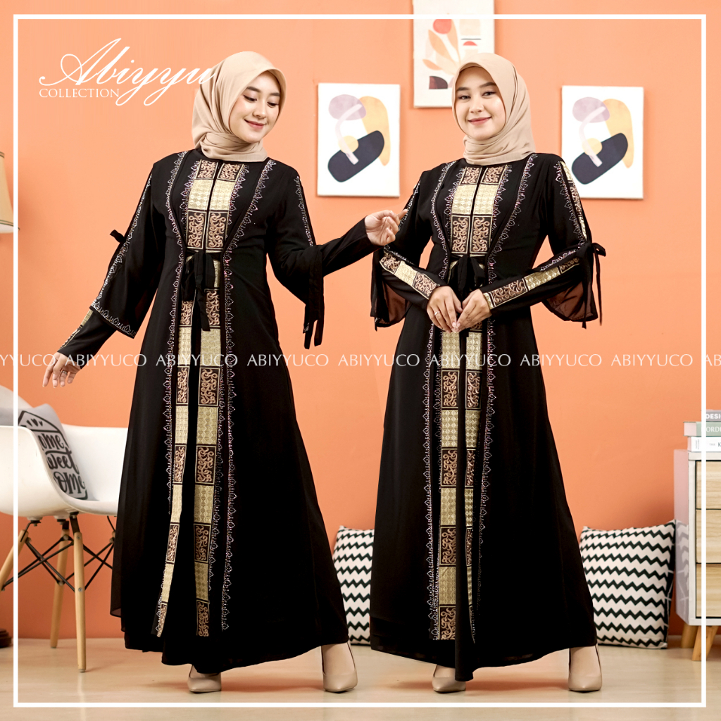 Abiyyuco | GL1074 JUMBO, Gamis Abaya Turkey Jumbo Turki Big Size Turky LD 125 - 127 Hitam Putih Warna Warni Bahan Jersey mix Ceruty