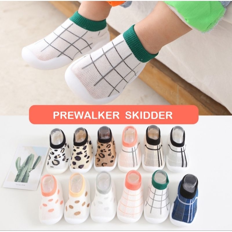 Prewalker skidder kaos kaki alas sol karet first shoes sepatu belajar jalan bayi baby