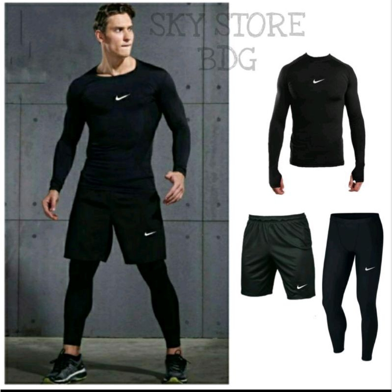 Full Set Baju Kaos Manset Baselayer Futsal Sepak Bola Pria Running