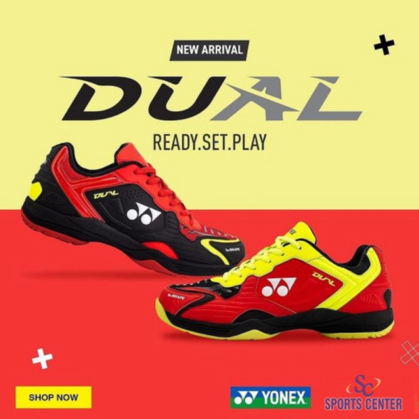 {MixaStore} New Sepatu Badminton Yonex Tru Cushion Dual Solar Red Black Neon Volt Murah