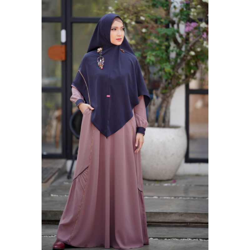 AULIA SARA MOCCA NAVY GAMIS SET KHIMAR MODEL KEREN 2023