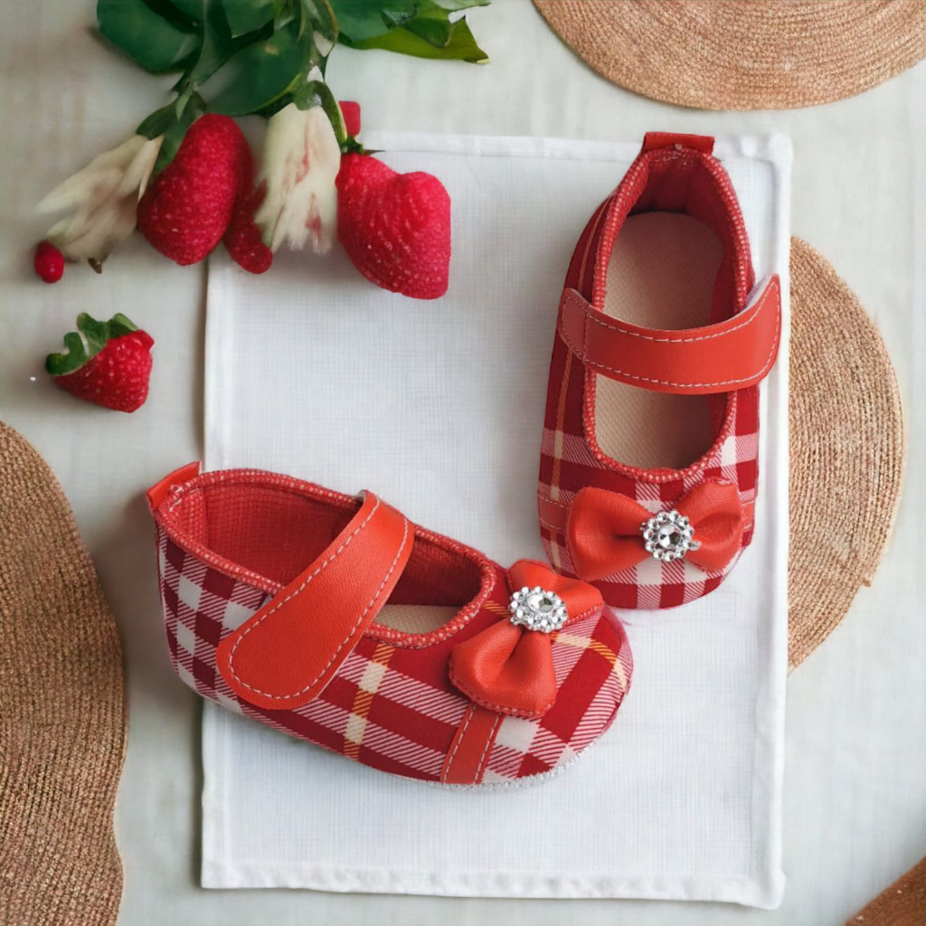 Sepatu Bayi Pita Merah Anak Perempuan Prewalker Usia 0-14 Bulan