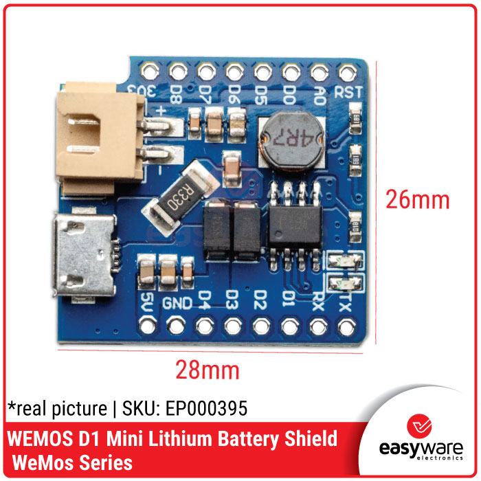 SINGLE LITHIUM BATTERY SHIELD FOR WEMOS D1 MINI