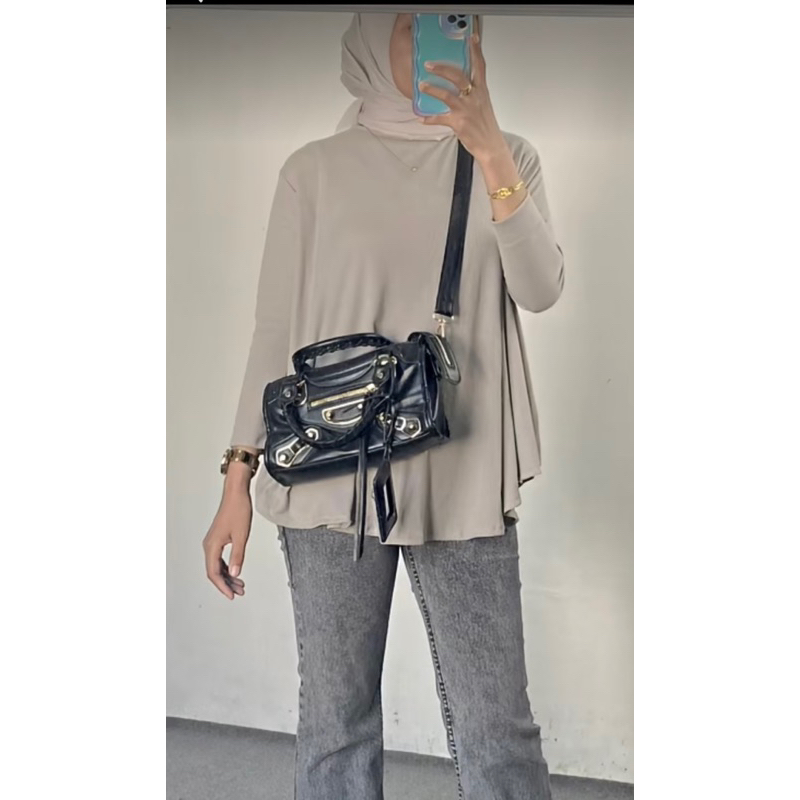 OLIVIA BLOUSE KNIT TOP RIB POLOS MELAR TANGAN PANJANG MODEL LOOSE OVERSIZED ABG GROSIR MURAH PGMTA