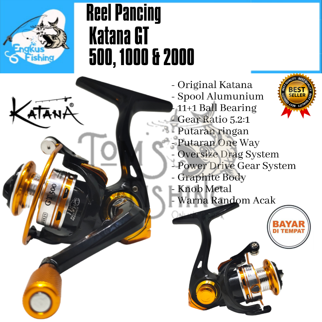 Reel Pancing Katana GT 500 - 2000 One Way (11+1 Bearing) Spool Alumunium Murah - Engkus Fishing