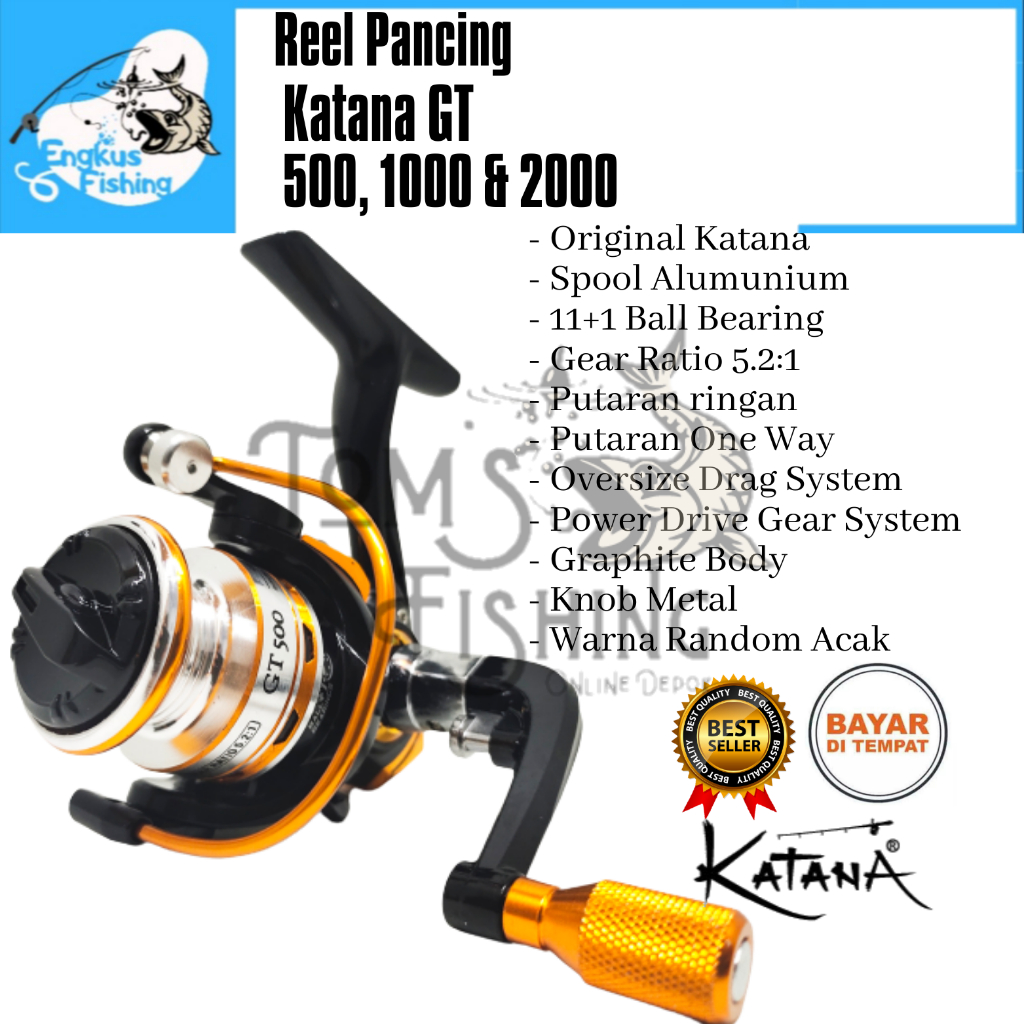 Reel Pancing Katana GT 500 - 2000 One Way (11+1 Bearing) Spool Alumunium Murah - Engkus Fishing