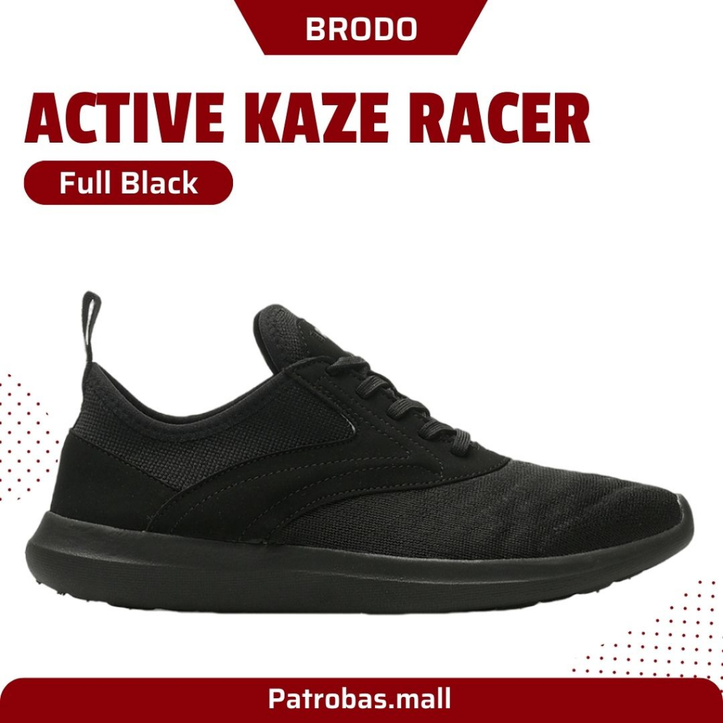 BRODO Active Kaze Racer Full Black Original Sepatu Sneakers Sport Running Hitam Polos