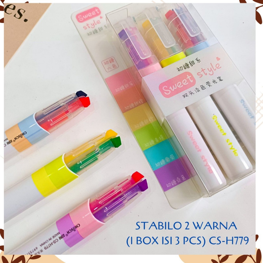

HIGHLIGHTER SWEET STYLE 2 WARNA (1 BOX ISI 3 PCS) CS-H779 ALAT TULIS UNIK